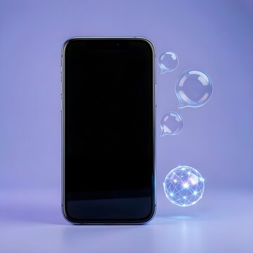close-up of smartphone with digital chat bubbles on screen