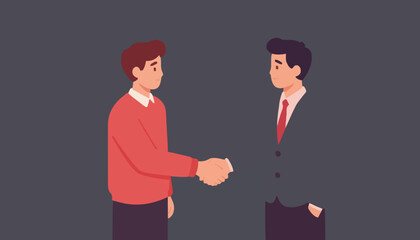 Fototapeta premium Two men shaking hands representing professional partnership agreement collaboration success and mutual trust business concept illustration with professional attire engaging
