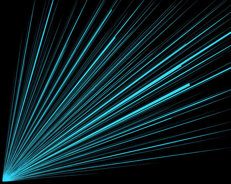 Cyan linear streaks radiating from a corner against a black background abstract