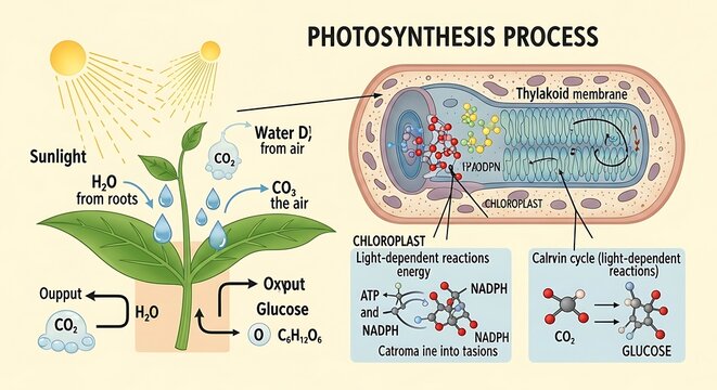 Detailed diagram of plant photosynthesis process.