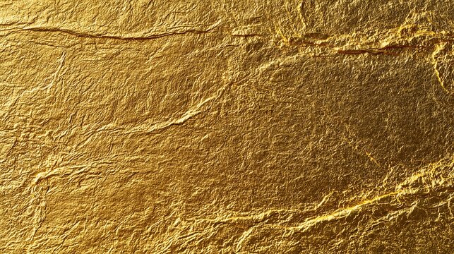 Close-up flat lay of gold leaf gilded surface texture, warm shimmering 22k gold leaf with characteristic fine crackle and variation, studio flat lighting, ultra high resolution luxury background 