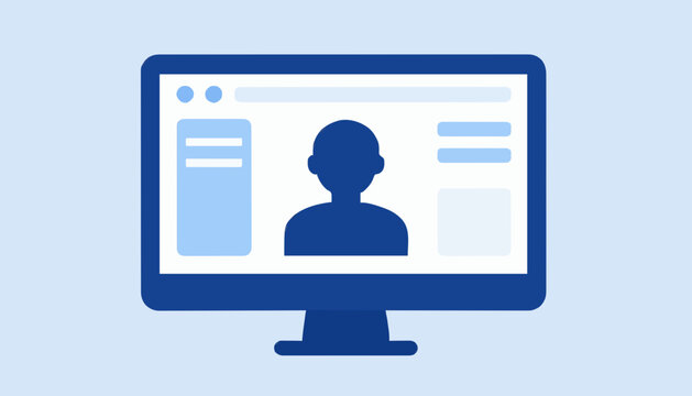 Digital user profile interface displayed on a modern desktop computer screen vector illustration graphic with computer monitor with interface abstract layout