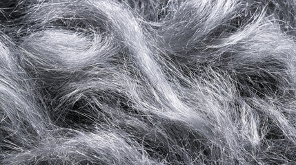 Obraz premium Close-up flat lay of steel wool fine fibres texture, delicate tangled silvery metal fibres creating organic cloud-like surface, studio flat lighting, ultra high resolution material background 