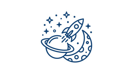 Space rocket flying past planet and crescent moon illustration. © jubet
