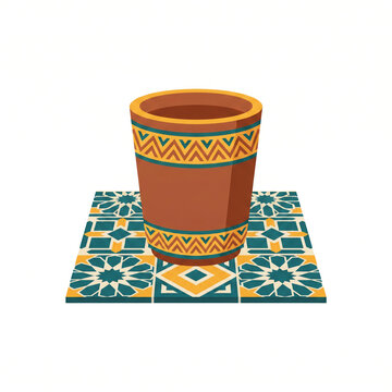 Traditional Moroccan Clay Cup on Decorative Zellige Tile