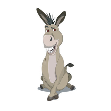 Vector illustration of a friendly cartoon donkey with large expressive eyes and a cheerful smile, standing in a neutral pose against a transparent background graphic design projects