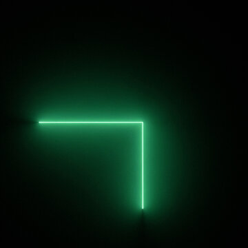 Green neon light forming a right angle against a dark background illuminated shape