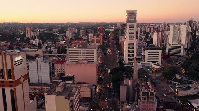 Curitiba Parana city skyline under a breathtaking sunset sky, Parana, Brazil