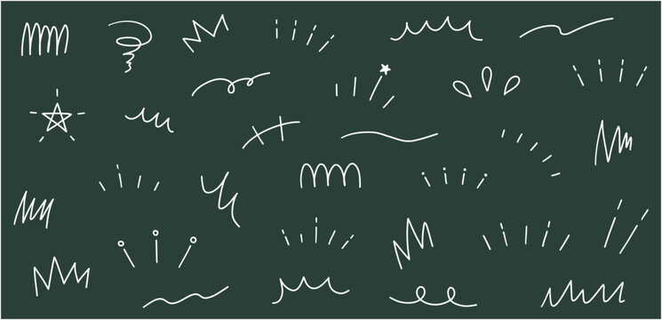 手書きの飾りイラストのベクターイラストセット。手描き、集中線、落書き、モヤモヤ、注目