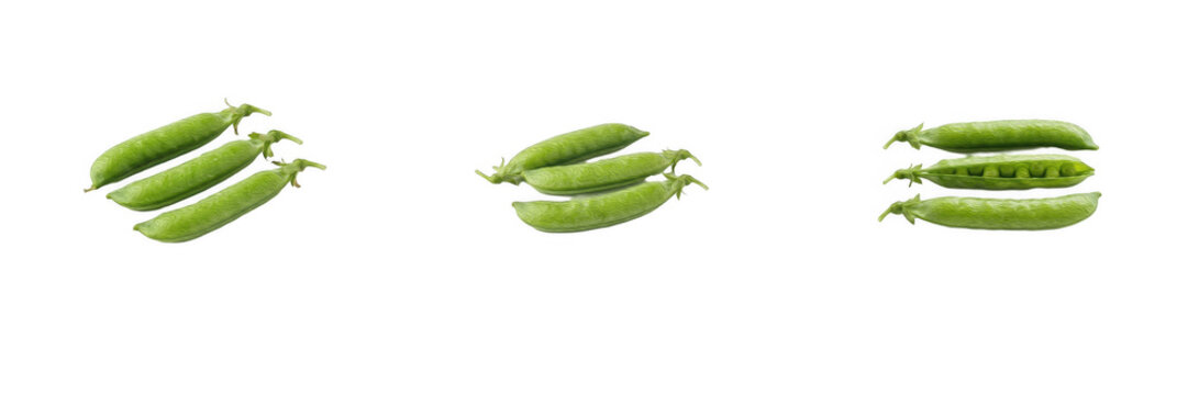 Fresh green pea pods set isolated on white transparent background PNG clipart, raw organic sweet peas vegetable row, healthy food ingredient design element, farm fresh harvest cooking recipe, green po