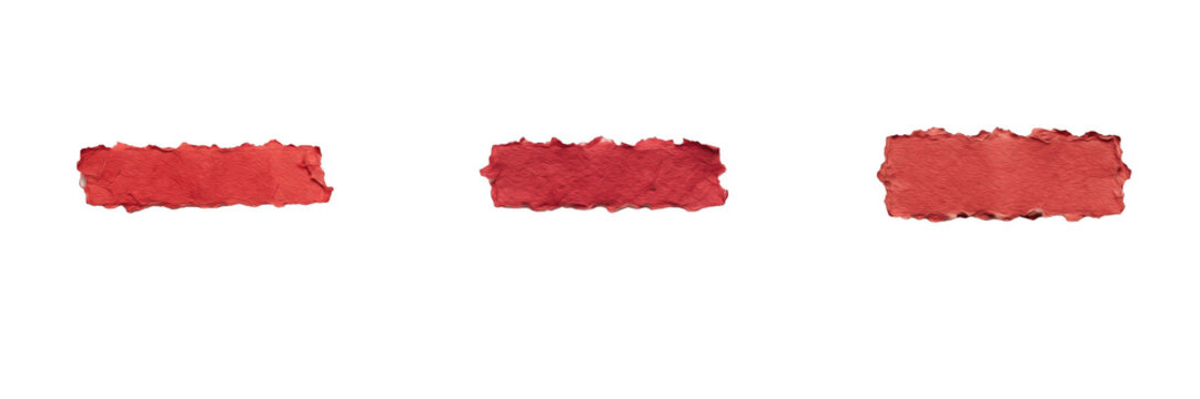 Set of Red Watercolor Paint Brush Strokes Swatch Banners Acrylic Ink Texture Smears Hand Painted Horizontal Rectangular Headers Decorative Labels Isolated White Background PNG Cutout Graphic Design El