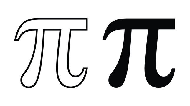 Mathematical pi symbol displayed in both bold solid black and thin white outline vector format