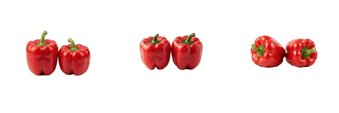 Fresh Red Bell Pepper Pair Set - Realistic Sweet Capsicum Vegetables PNG Graphic Isolated on Transparent Background for Healthy Food Recipe, Cooking Menu, Grocery Flyer, Restaurant Banner, and Organic