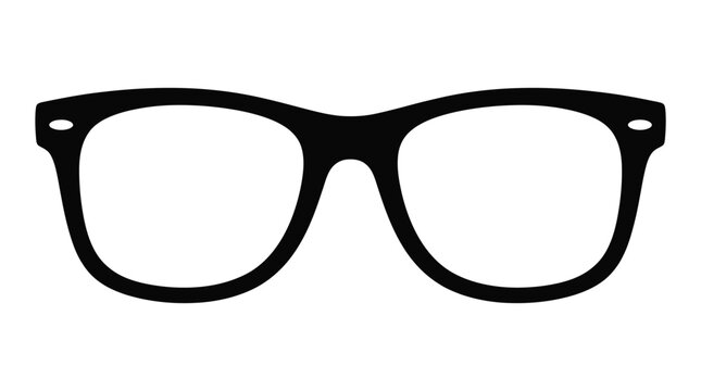 Stylish black horn rimmed glasses silhouette rendered in flat vector art with crisp clean edges