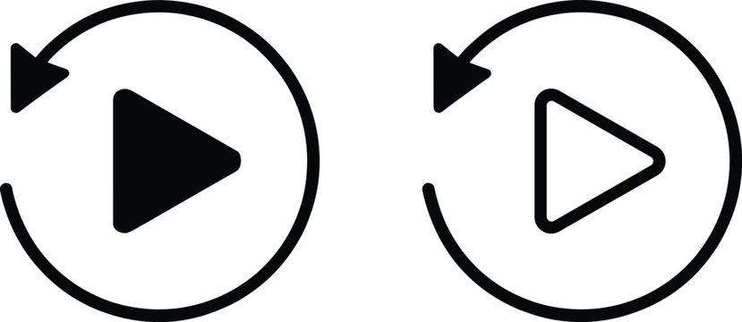 Play button icons with circular arrow repeat symbol on white background Keywords: play button, replay icon, circular arrow