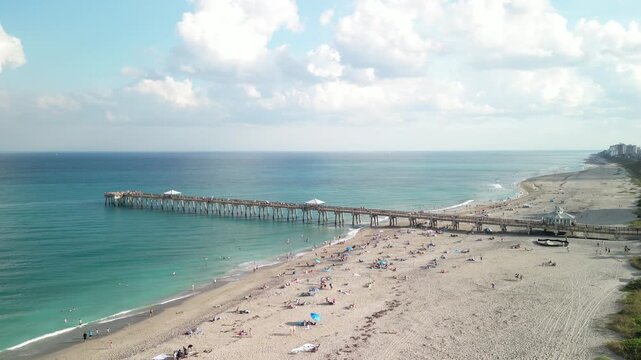 Aerial view at the popular Juno Beach pier in Palm Beach County, Florida.