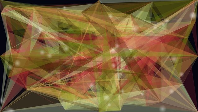 Abstract low poly background with geometric triangles, digital polygonal network pattern in warm autumn colors, futuristic tech backdrop