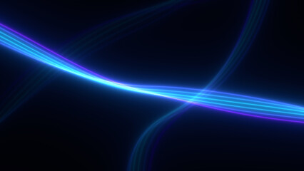 Naklejka premium Abstract blue glowing light streaks on a black backdrop, with gentle light blur and a futuristic atmosphere, suitable for technology, science and abstract design themes.