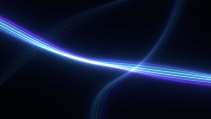 Fototapeta premium Vibrant blue flowing light curves on a dark background, with smooth flowing motion and a futuristic atmosphere, suitable for technology, science and abstract design themes.