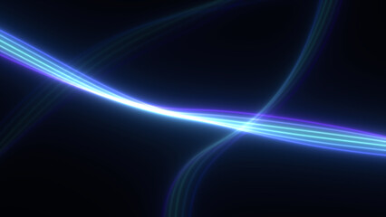 Fototapeta premium Flowing blue glowing light streaks over a deep black background, with soft glowing edges and a futuristic atmosphere, suitable for technology, science and abstract design themes.