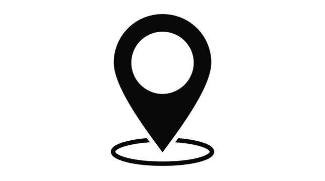 Minimalist black map marker icon featuring a bold rounded shape with a sharp point for precise digital navigation display design