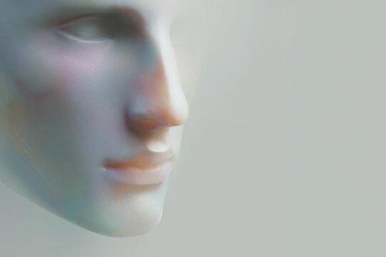 Pastel clay style ai assistant avatar face with soft edges for user interface tile and app background design
