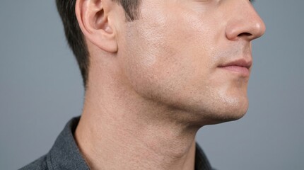 Naklejka premium Profile portrait of man showing smooth jawline and clean skin