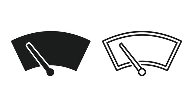 Two minimalist windshield wiper icons featuring solid black and outlined styles for automotive dashboard displays and vehicle maintenance user interfaces