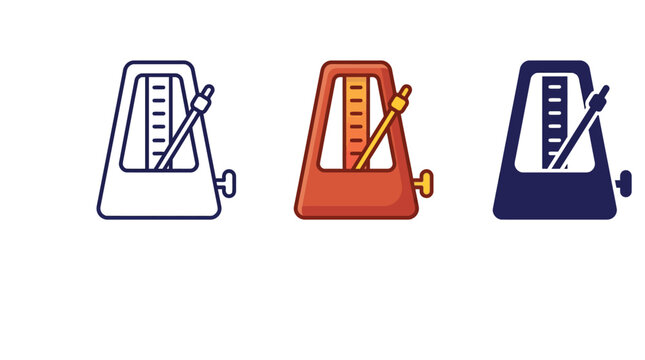 Metronome vector graphic set featuring three distinct musical timing devices with varying colors for professional music education digital design projects