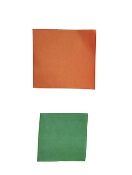 Orange and green square paper sheets stacked on each other isolated on transparent background