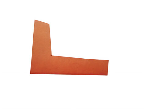 Orange l shaped block made of clay or terracotta material isolated on transparent background