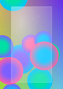 Abstract background featuring a modern glass morphism design with colorful floating spheres and a frosted translucent panel for text overlay