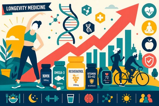 Longevity Medicine Boom and Anti Aging Supplement Infographic