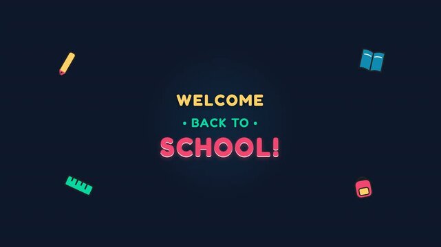 Back to School Animated Typography Title Motion Graphic with School Supplies Icons 4K Ultra HD