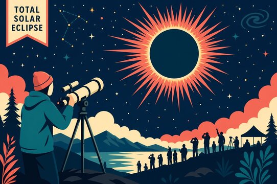 Total Solar Eclipse Astronomy Observation Conceptual Illustration