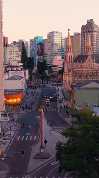 Golden evening sun over the modern skyline of Curitiba Parana, Parana, Brazil