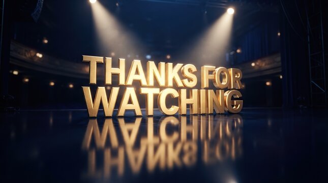 Elegant 3d golden text saying thanks for watching in a dramatic setting