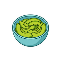 Fototapeta premium A simple vector illustration of sliced avocado pieces served in a small blue bowl.