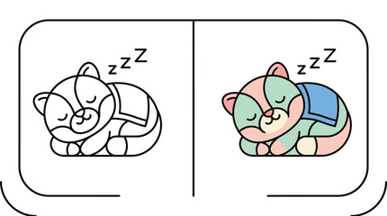 Obraz premium Sleeping cat character coloring page for kids.