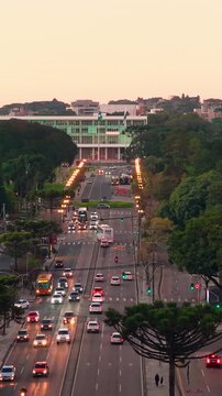 Golden hour horizon over the city skyline in Curitiba Parana, Parana, Brazil