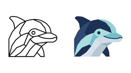 Stylized dolphin head icon in outline and color. © Graphic_art