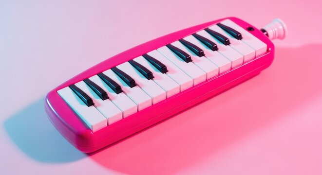 Modern pink melodica musical instrument on gradient backdrop with high resolutio