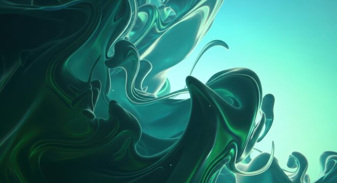 Abstract liquid flowing waves of green and blue paint with abstract, colorful