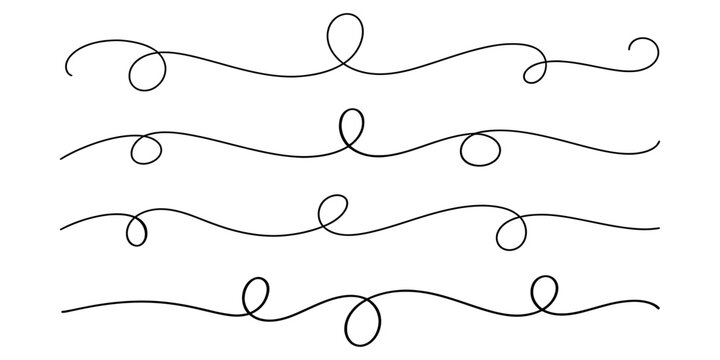 Set of hand drawn curly decorative line dividers and flourishes