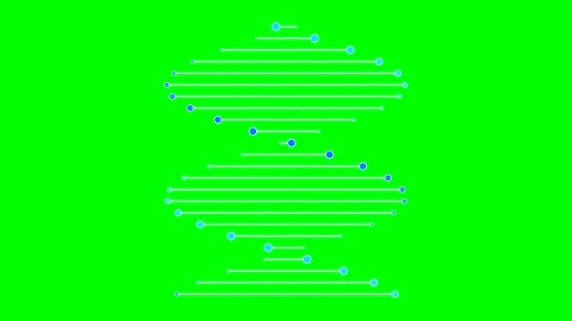 Abstract Digital Technology Motion Graphic with Glowing Horizontal Lines and Circular Nodes Forming a DNA Shape on a Green Screen Background