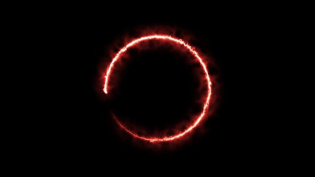 Round circle picture frame with two tone neon color shade motion graphic on isolated black background. alpha channel, seamless loop, abstract glowing neon line cyan color circular lens animation neon 