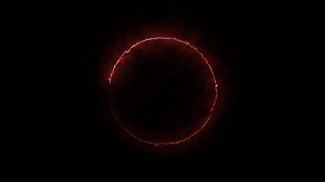 Round circle picture frame with two tone neon color shade motion graphic on isolated black background. alpha channel, seamless loop, abstract glowing neon line cyan color circular lens animation neon 