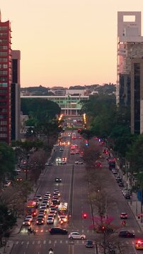 Golden sunset horizon over the cityscape of Curitiba Parana, Parana, Brazil