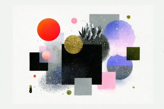 Geometric collage with circles squares and gold texture for modern poster background and abstract design