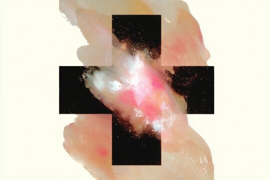 Abstract galactic cross collage with pastel watercolor textures for background and poster design